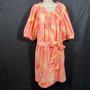 NWOT  Kate spade New York dress pink and orange flowers with tying bow belt xxl